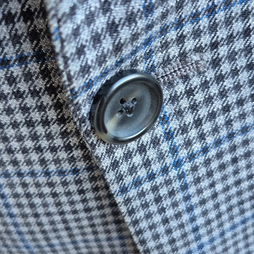 HART SCHAFFNER MARX Blue Grey Black‎ Plaid Wool Blend Sz 40 R Mens Sport Coat